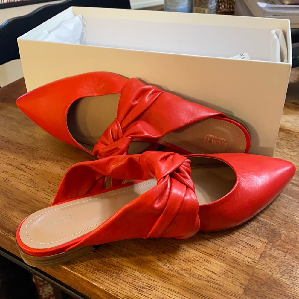 Lewit pointed toe slip on mule.